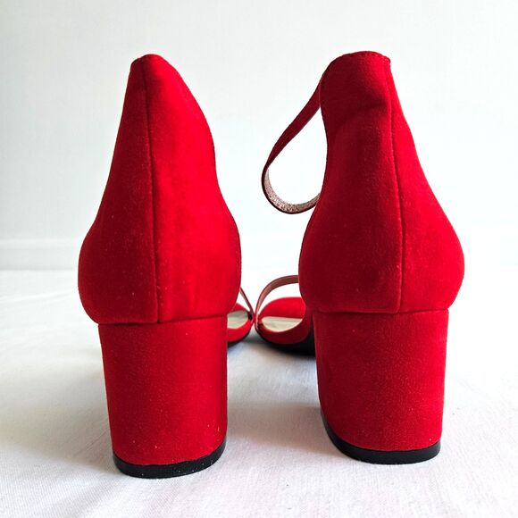 Dream Pairs Red Velvet Suede Strappy Low Chunk Heel Pump Sandal Womens 9.5 NEW - Picture 16 of 16